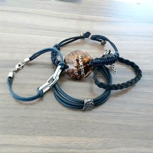 Four Cord Bracelets, Various Charms, Vintage